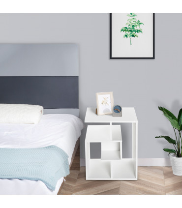 Side End Table White Particle Board 55H x 45L x 40Wcm 3-Tier Open Shelves