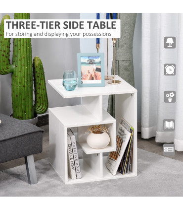 Side End Table White Particle Board 55H x 45L x 40Wcm 3-Tier Open Shelves