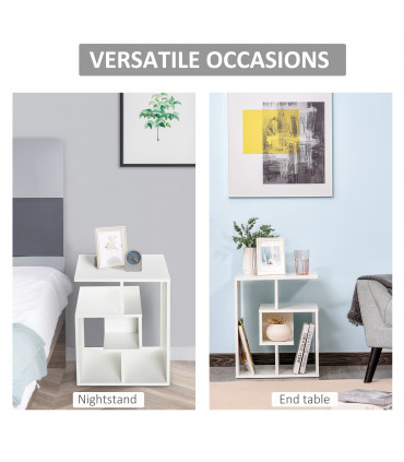 Side End Table White Particle Board 55H x 45L x 40Wcm 3-Tier Open Shelves