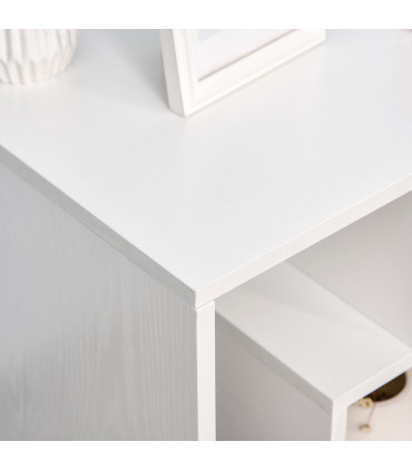 Side End Table White Particle Board 55H x 45L x 40Wcm 3-Tier Open Shelves