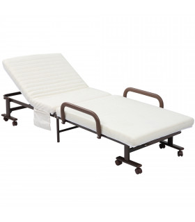 Folding Bed with Mattress & Wheels, Adjustable Backrest, Brown