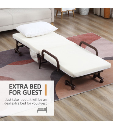 Folding Bed with Mattress & Wheels, Adjustable Backrest, Brown