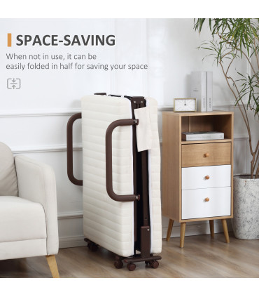 Folding Bed with Mattress & Wheels, Adjustable Backrest, Brown