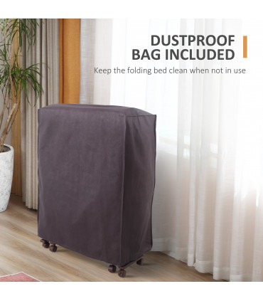 Folding Bed with Mattress & Wheels, Adjustable Backrest, Brown