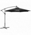 3(m) LED Patio Banana Umbrella Cantilever Parasol w/ Crank, Black Outsunny