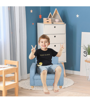 Child Armchair Blue Polyester Wood Frame 44.5H x 49L x 45Wcm 3-6 Years Old