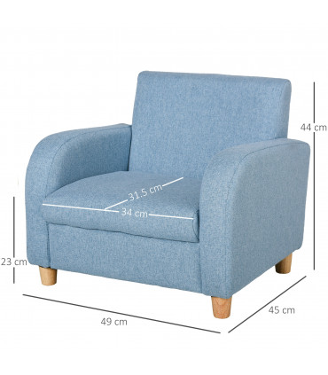 Child Armchair Blue Polyester Wood Frame 44.5H x 49L x 45Wcm 3-6 Years Old