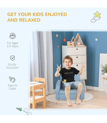 Child Armchair Blue Polyester Wood Frame 44.5H x 49L x 45Wcm 3-6 Years Old