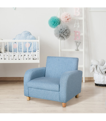 Child Armchair Blue Polyester Wood Frame 44.5H x 49L x 45Wcm 3-6 Years Old