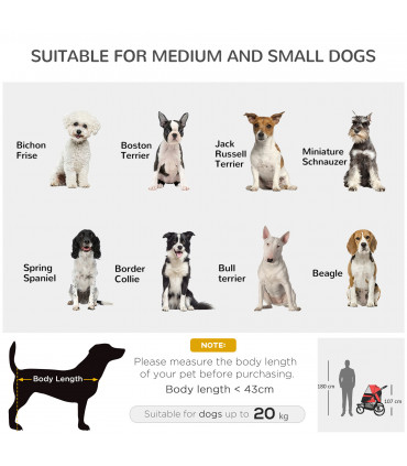 Foldable Pet Stroller Jogger w/ Canopy, Three Wheels, for Medium Dogs - Red