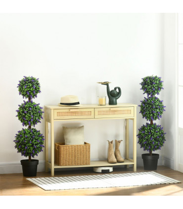 HOMCOM Set of 2 Potted Artificial Plants Ball Tree with Lavender Flowers, 110cm