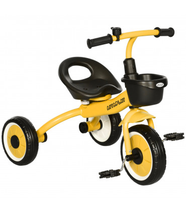 Kids Tricycle Yellow 10" front 8" rear EVA wheels Adjustable Seat Basket
