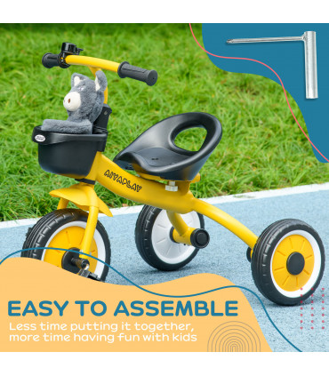 Kids Tricycle Yellow 10" front 8" rear EVA wheels Adjustable Seat Basket