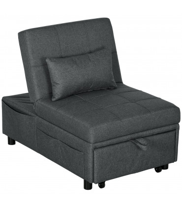 HOMCOM Folding Sofa Bed Adjustable Single Sleeper w/ Pillow Side Pocket, Grey