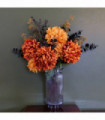 Flower Arrangement Orange Black Glass Vase 65cm Silk Eucalyptus Artificial