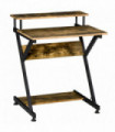 Computer Desk with Monitor Shelf and Storage, R Shaped Brown