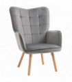 HOMCOM Modern Accent Chair Velvet-Touch Tufted Wingback Armchair Grey