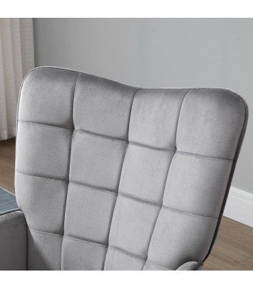 HOMCOM Modern Accent Chair Velvet-Touch Tufted Wingback Armchair Grey