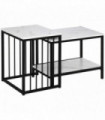 HOMCOM Modern Coffee Table Set of Two  Steel Frame Marble-Effect White, Black