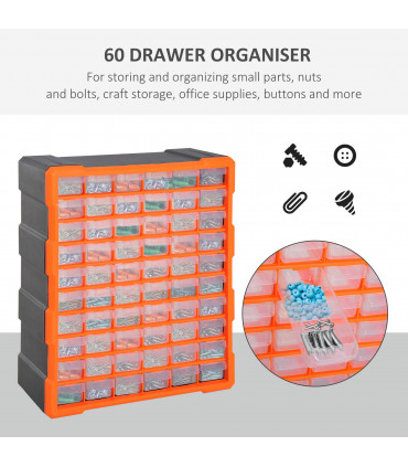 60 Drawers Parts Organiser Wall Mount Storage Cabinet Nuts Bolts Tools Clear