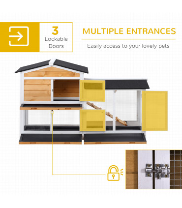 2-Tier Wooden Rabbit Hutch Guinea Pig House Pet Cage Outdoor Tray Ramp Pawhut