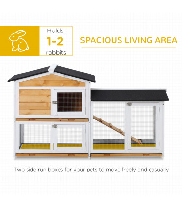 2-Tier Wooden Rabbit Hutch Guinea Pig House Pet Cage Outdoor Tray Ramp Pawhut