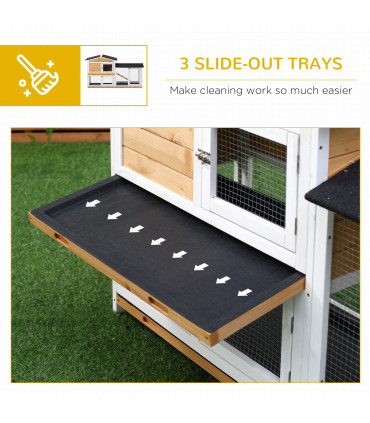 2-Tier Wooden Rabbit Hutch Guinea Pig House Pet Cage Outdoor Tray Ramp Pawhut