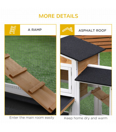 2-Tier Wooden Rabbit Hutch Guinea Pig House Pet Cage Outdoor Tray Ramp Pawhut