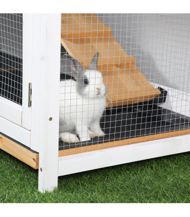 2-Tier Wooden Rabbit Hutch Guinea Pig House Pet Cage Outdoor Tray Ramp Pawhut