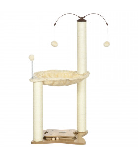 Cat Tree for Indoor Cats w/ Scratching Posts Hammock, Toy Ball - Beige Pawhut