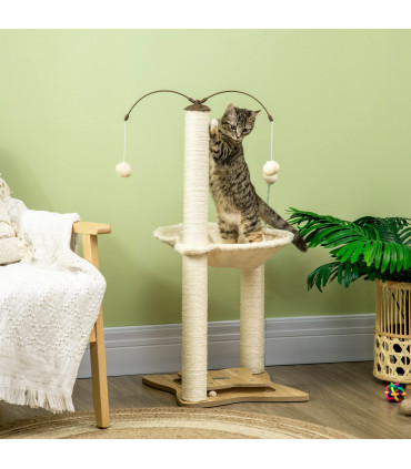 Cat Tree for Indoor Cats w/ Scratching Posts Hammock, Toy Ball - Beige Pawhut