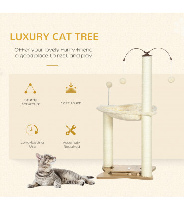 Cat Tree for Indoor Cats w/ Scratching Posts Hammock, Toy Ball - Beige Pawhut