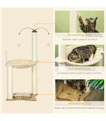 Cat Tree for Indoor Cats w/ Scratching Posts Hammock, Toy Ball - Beige Pawhut