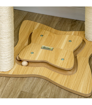 Cat Tree for Indoor Cats w/ Scratching Posts Hammock, Toy Ball - Beige Pawhut