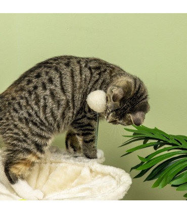 Cat Tree for Indoor Cats w/ Scratching Posts Hammock, Toy Ball - Beige Pawhut