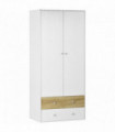 2 Door Wardrobe White Wardrobe with Drawers and Hanging Rod for Bedroom