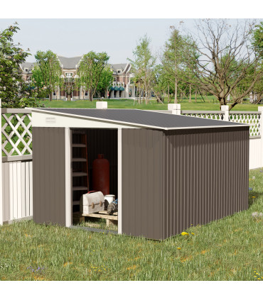 11.3 x 9.2ft Steel Garden Shed Metal Tool House Double Doors & 2 Air Vents, Grey