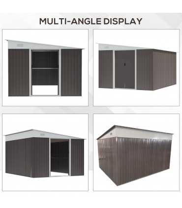 11.3 x 9.2ft Steel Garden Shed Metal Tool House Double Doors & 2 Air Vents, Grey