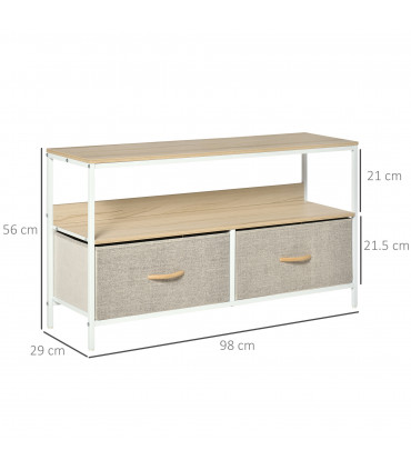 HOMCOM TV Cabinet, TV Console Unit with 2 Foldable Linen Drawers Maple Colour