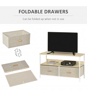 HOMCOM TV Cabinet, TV Console Unit with 2 Foldable Linen Drawers Maple Colour