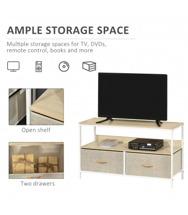 HOMCOM TV Cabinet, TV Console Unit with 2 Foldable Linen Drawers Maple Colour