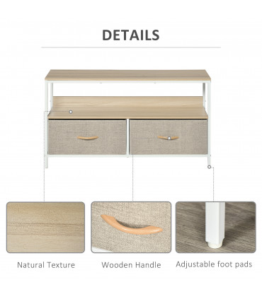 HOMCOM TV Cabinet, TV Console Unit with 2 Foldable Linen Drawers Maple Colour