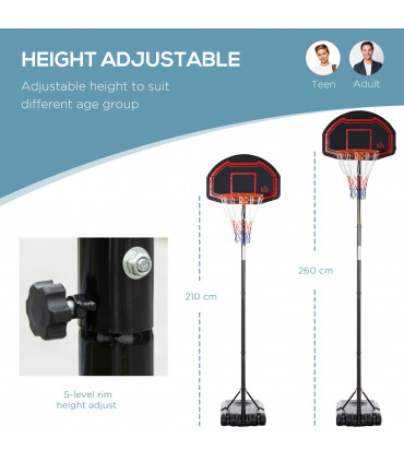 Adjustable Basketball Hoop Stand w/ Wheels, Stable Base HOMCOM