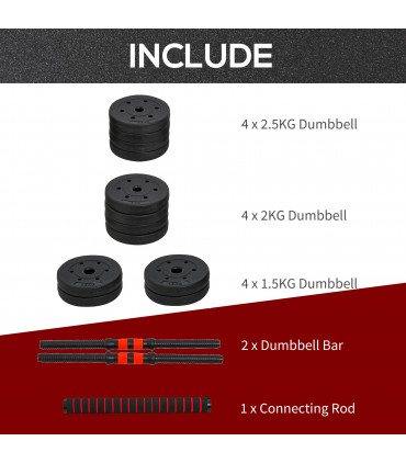 25kg Adjustable 2 IN 1 Barbell Dumbbells Weight Set for Body Fitness HOMCOM