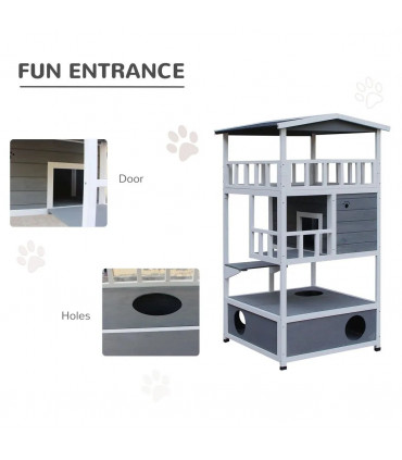 Cat House 3-Tier Waterproof Paint w/ Tilted Roof Bottom Tray Elevated Base