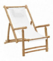 Deck Chair Bamboo and Canvas Cream White