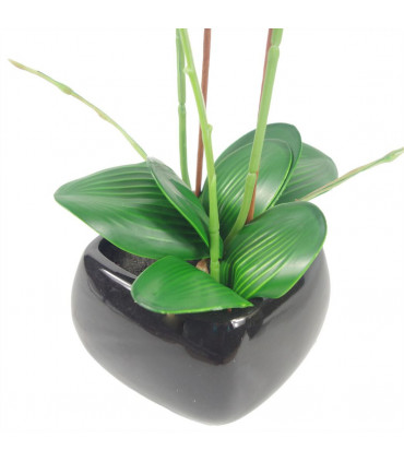 Artificial Orchid Light Pink 70cm with Black Ceramic Planter - Wired Stems Shape
