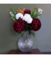 Glass Ball Vase 70cm Red Chrysanthemum Artificial Flower Arrangement Display