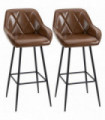 HOMCOM Bar Stools Set of 2 Retro Bar Chairs  Backs Footrests Steel Legs Brown