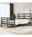 Bed Frame Grey Solid Wood Pine 135x190 cm 4FT6 Double